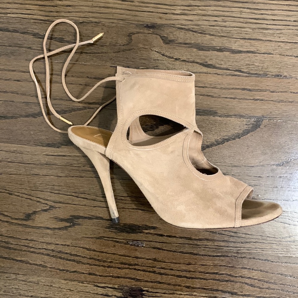 Aquazurra nude suede heel sandal strappy size 39